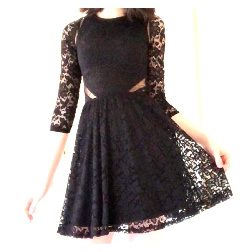 Short Dress - Black lace overlay with mesh